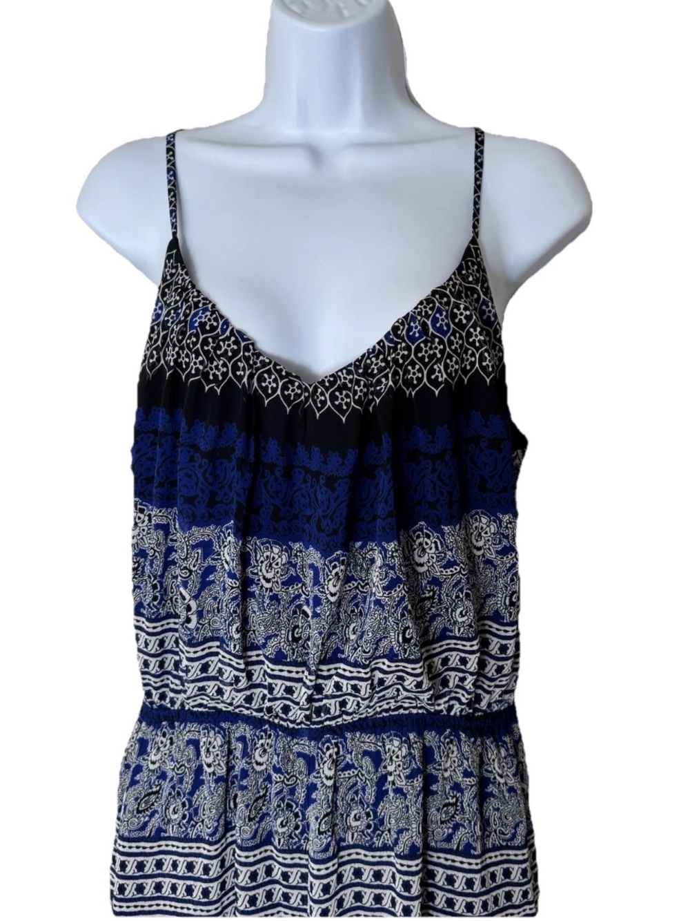 Greylin Anthropologie Jumpsuit Romper Medium Blue Paisley Cami Strappy Pockets - Picture 2 of 9